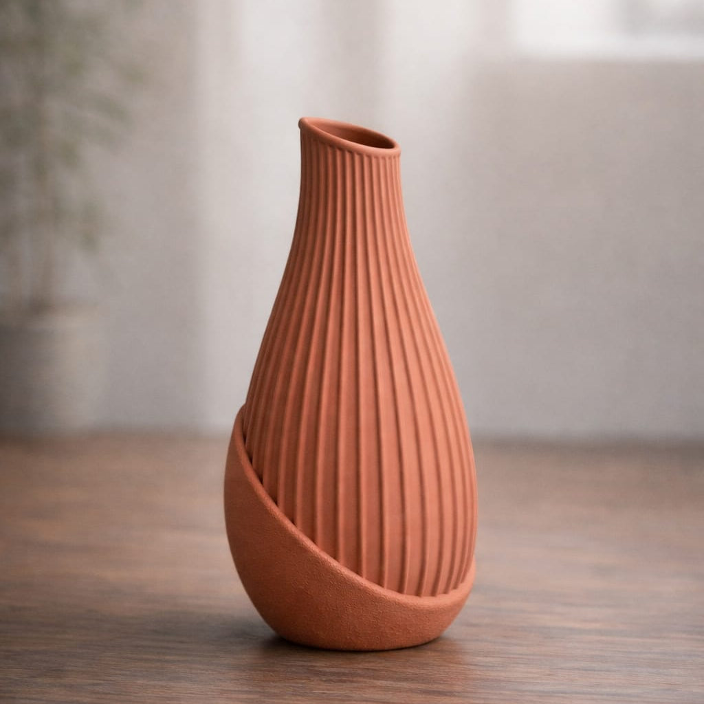Modern Ribbed Spiral Vase Set of 2