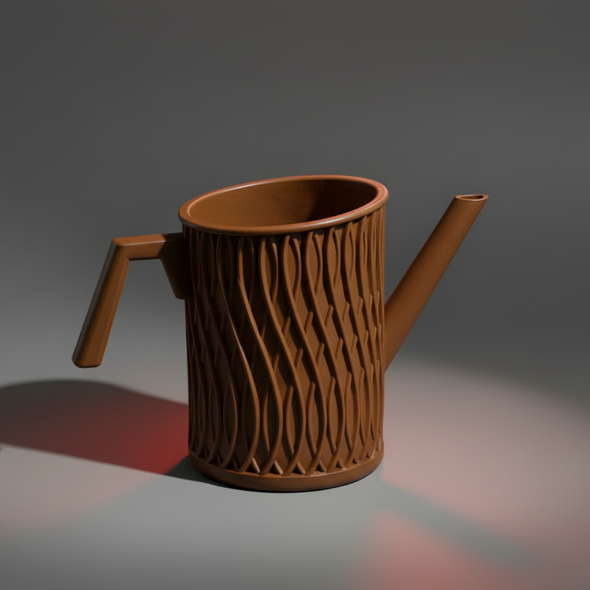 Brown ceramic Style 3D Printed watering can on a Gray background