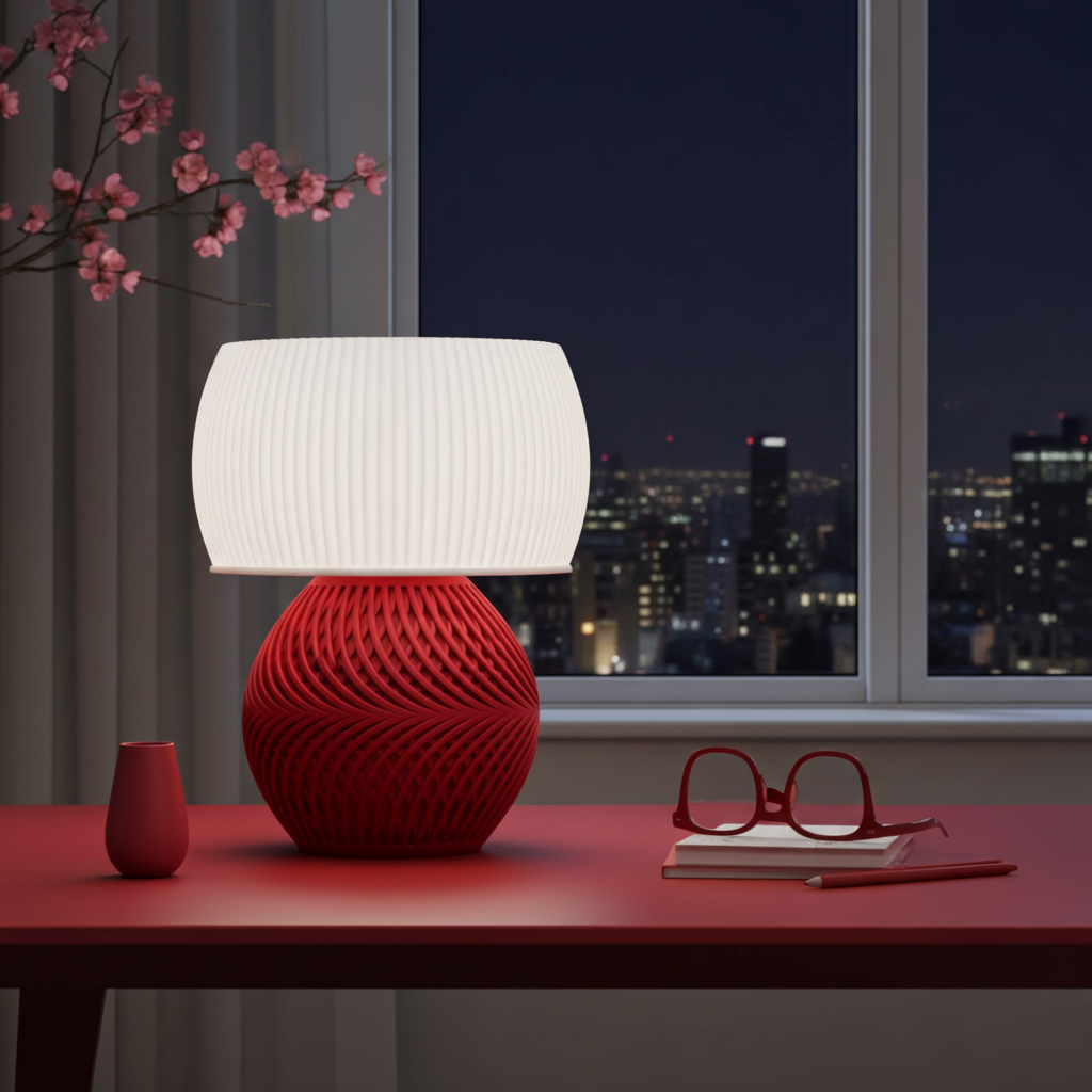 HELIX LAMP – Modern Decorative Table Lamp (Red & White)