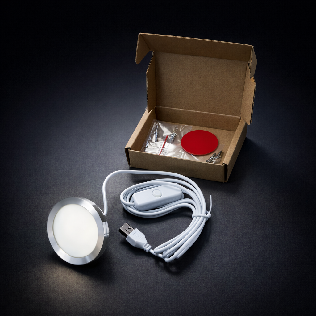 USB LED Puck Light Lamp Kit – Warm White Surface Mount with Switch
