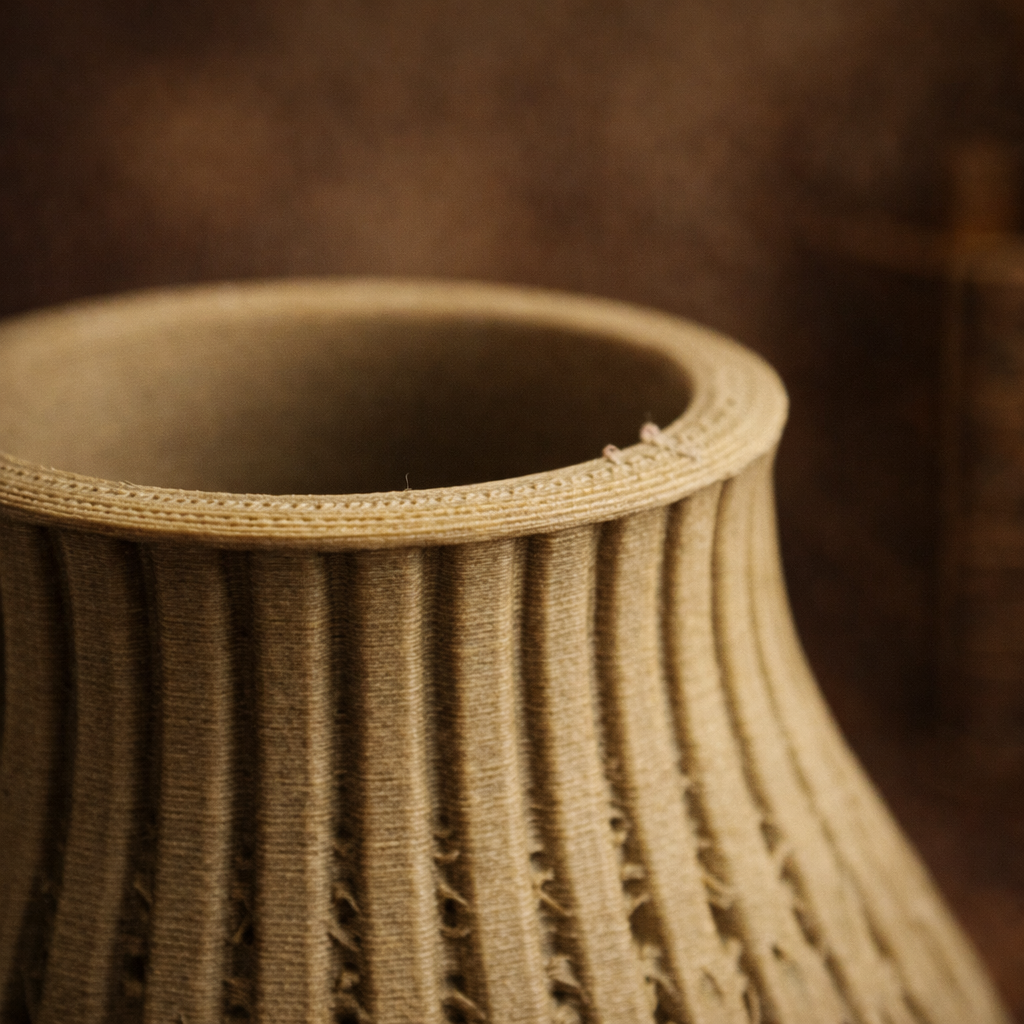 Close-up of a textured woven basket on a brown background