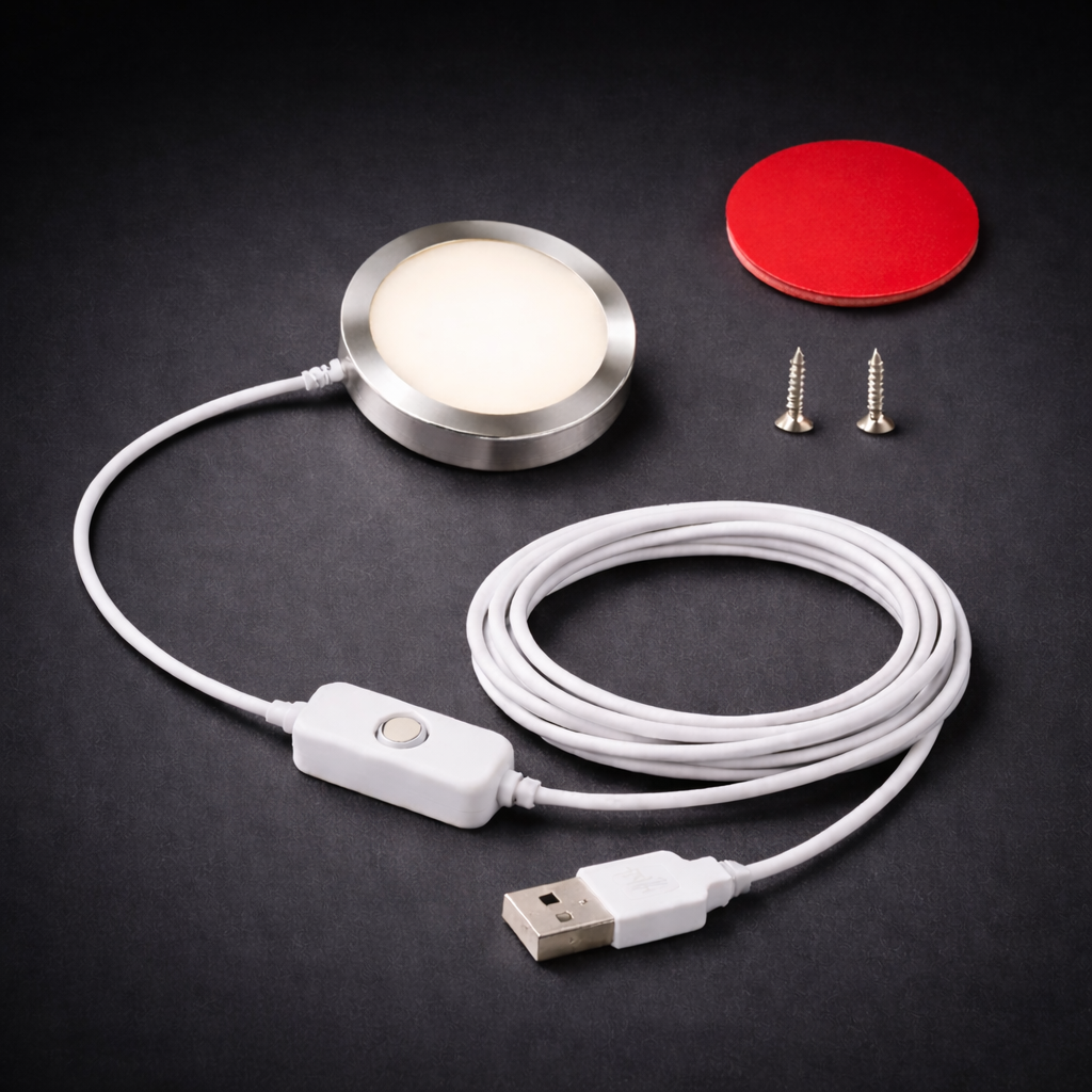 USB LED Puck Light Lamp Kit – Warm White Surface Mount with Switch